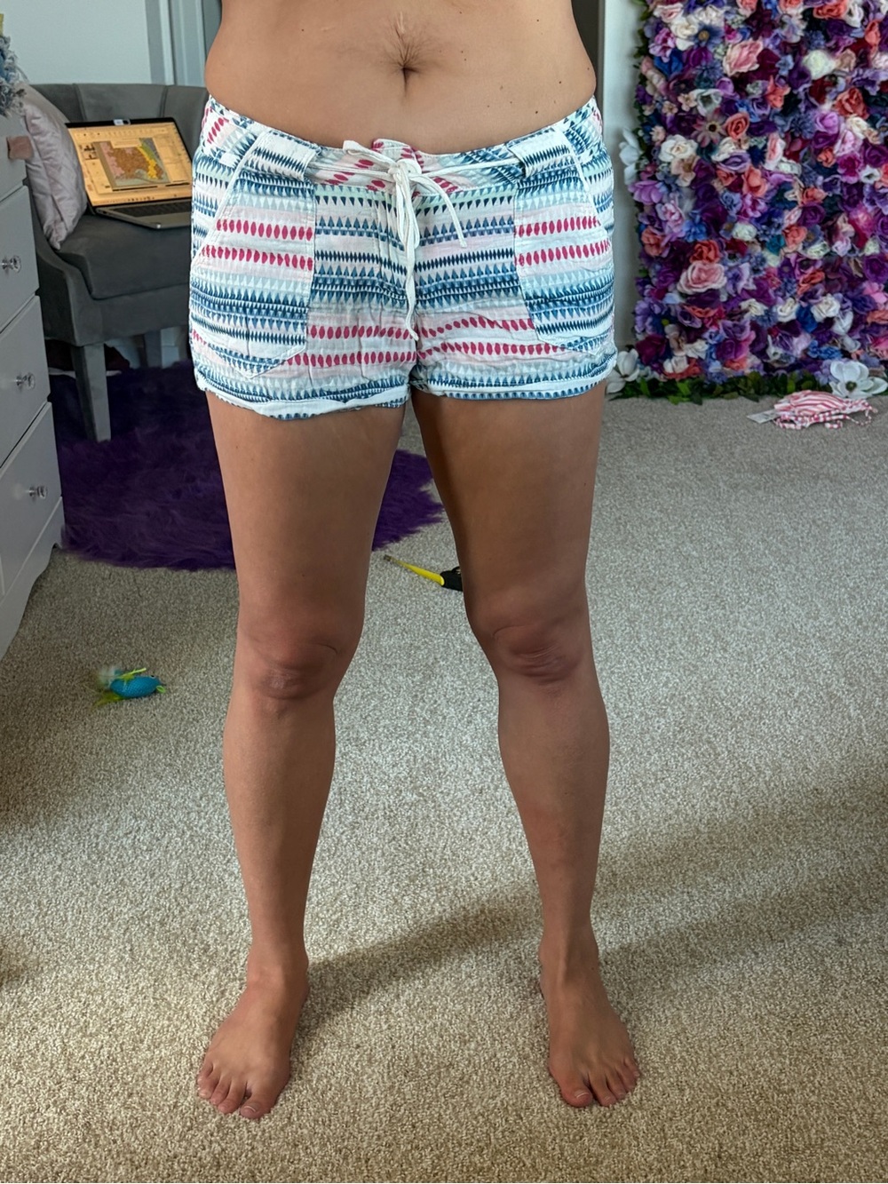 Jolt White Shorts with Blue & Pink Pattern